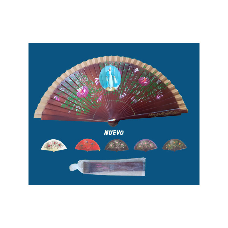 [77777] Mod.757 Abanico Madera colores surtidos Virgen Milagrosa.(42cm)
