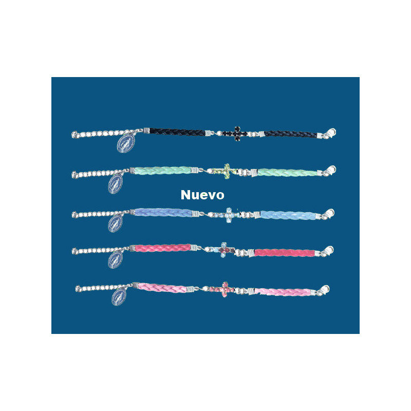 [77777] Mod.756 Pulsera cordón Cruz cristal colores surtidos