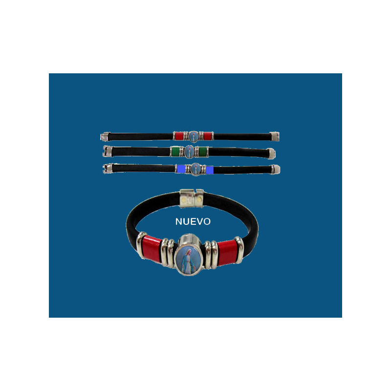 [77777] Mod.738 Pulsera Caucho Colores Surtidos con V. Milagrosa