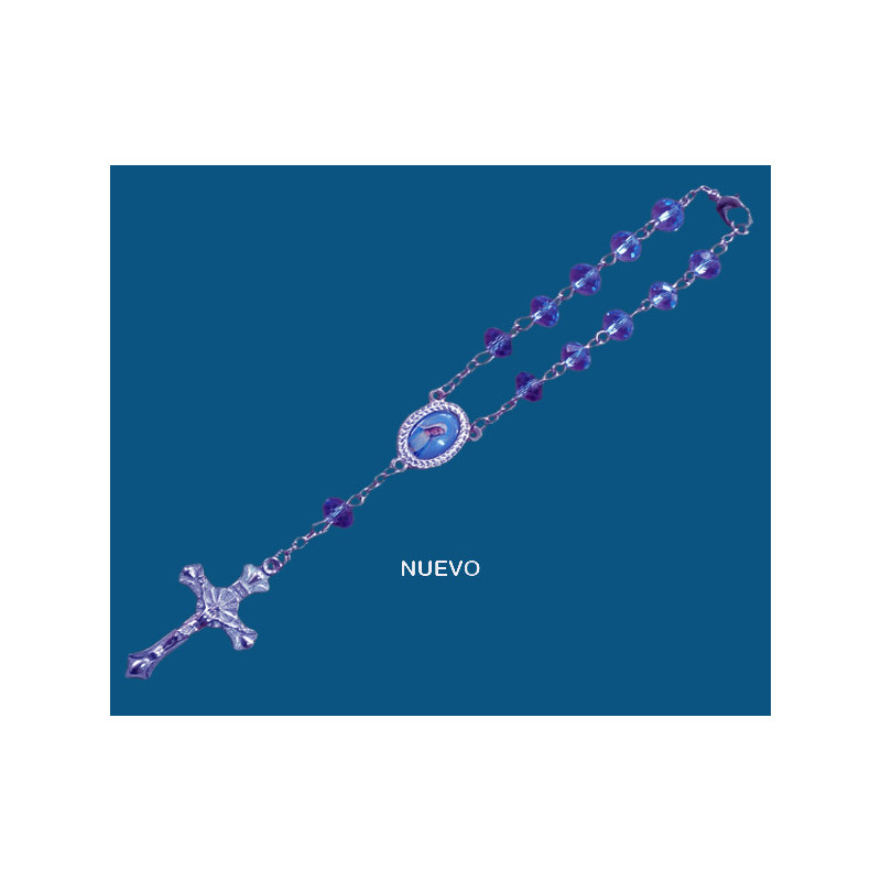 [77777] Mod.541 Rosario Misterio Cristal Azul V. Milagrosa.(20cm)