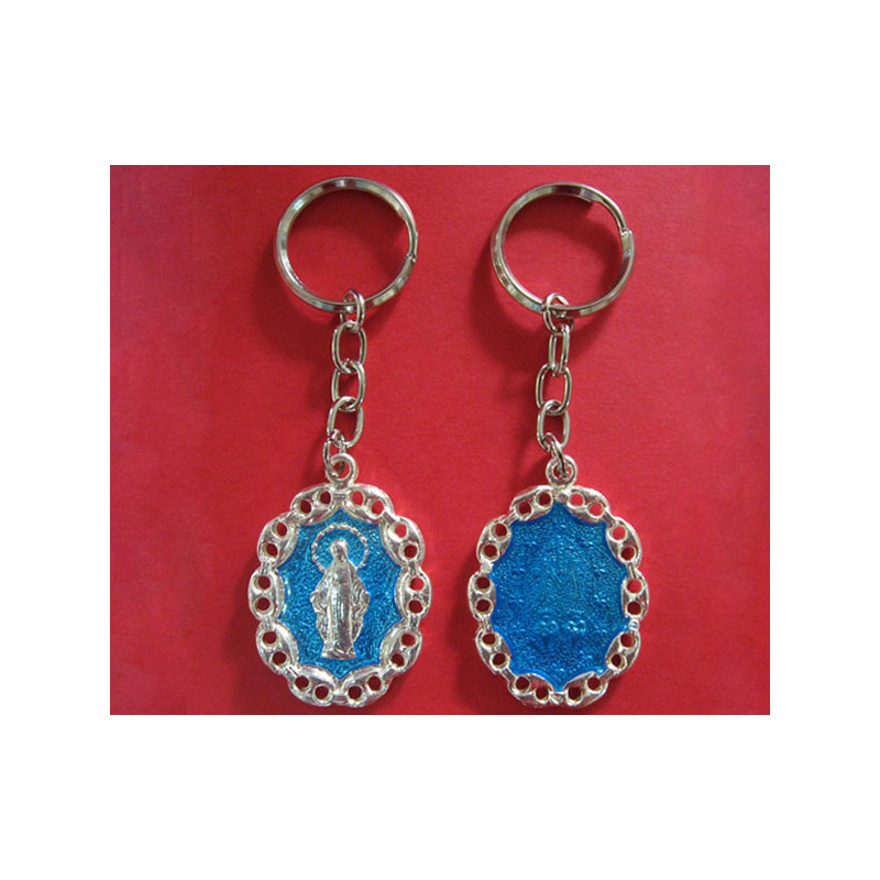 [77777] Mod.105 Llavero rosario con baño plata brillo y esmaltado dos caras.(47mm)